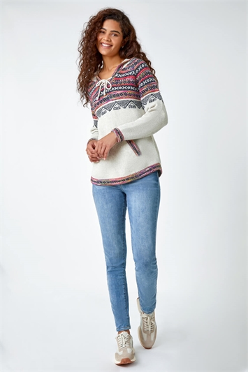 Nordic Print Knitted Hooded Jumper 16055538