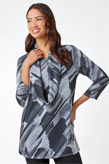 Abstract Print Pocket Tunic Top with Snood 19251318