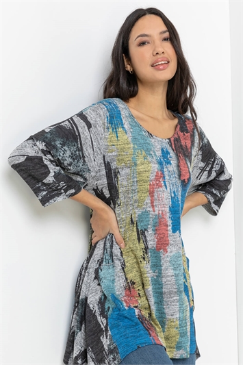 Abstract Print Hanky Hem Slouch Top 19149409