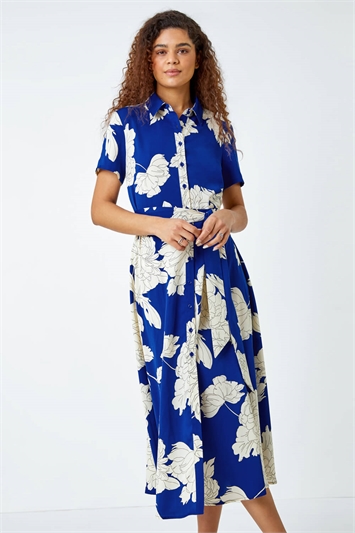 Contrast Floral Print Shirt Dress 14495380