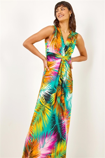 Floral Jersey Stretch Twist Ruched Maxi Dress 14266596