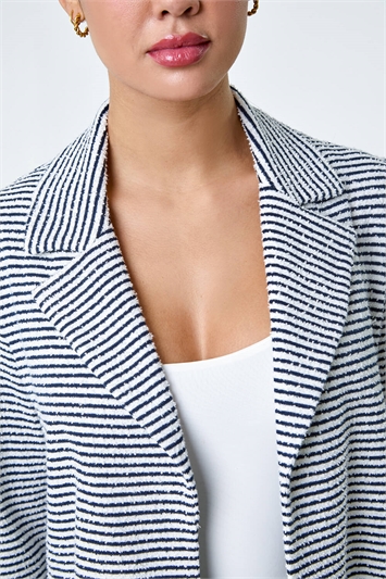 Stripe Textured 3/4 Sleeve Cotton Blend Jacket 15026608