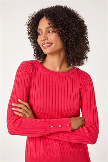 Button Detail Ribbed Longline Jumper 16117422