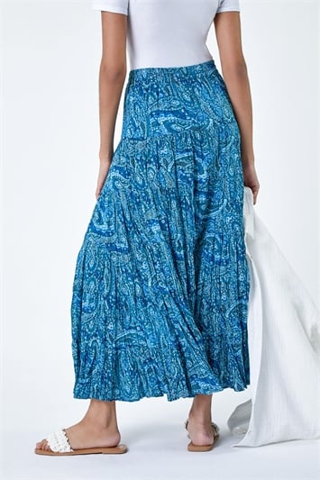 Paisley Crinkle Cotton Tiered Maxi Skirt 17047709