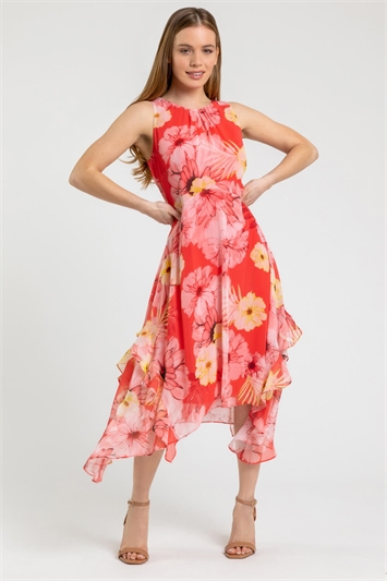 Petite Floral Chiffon Frill Detail Dress 14232764