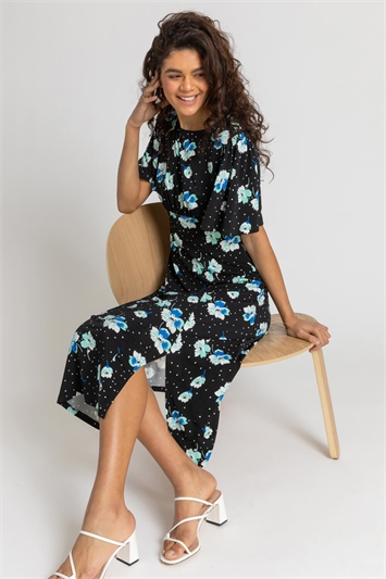 Spotted Floral Fit & Flare Midi Dress 14242908