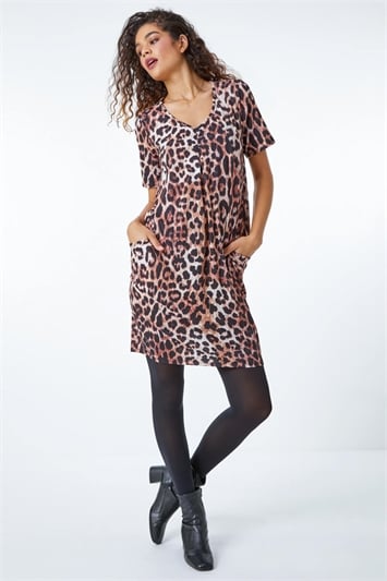 Animal Leopard Print Stretch Shift Dress 14019614