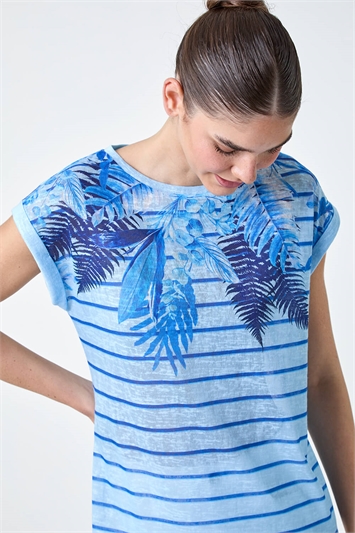 Tropical Leaf Stripe Stretch T-Shirt 19295509