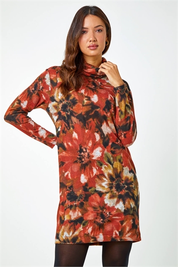 Floral Tie Dye Print Tunic Stretch Dress 14471581