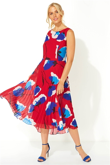 Floral Pleated Fit and Flare Midi Dress 14033578