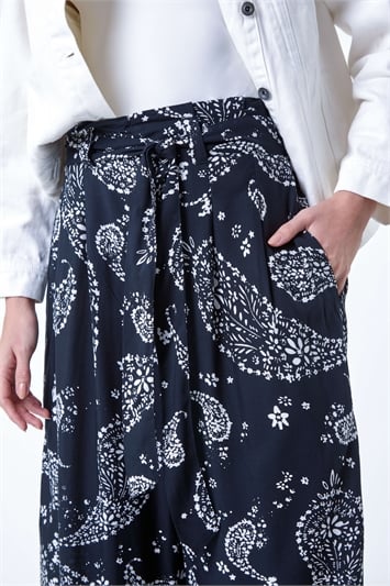 Paisley Print Wide Leg Cropped Trousers 18053308