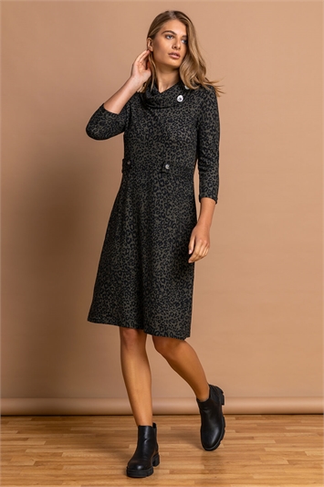 Leopard Print Cowl Neck Dress 14167528