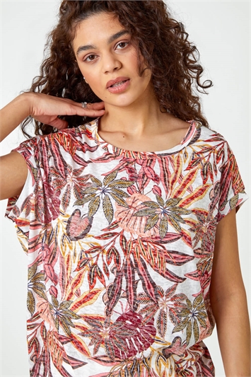 Textured Palm Print Cocoon Top 19217164