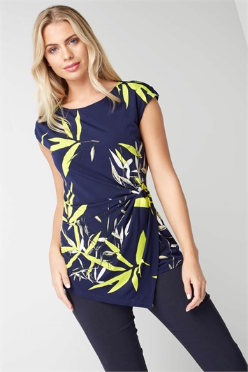Tropical Print Ruched Stretch Top 19035360