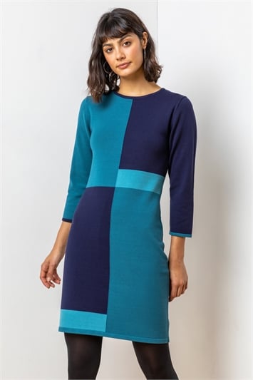 Colour Block Knitted Dress 14006409