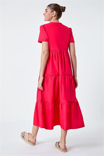 Plain Cotton Tiered Maxi Dress 14525632