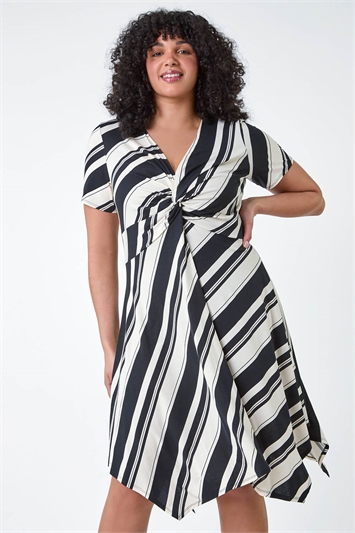 Curve Stripe Print Twist Front Dress 14525208