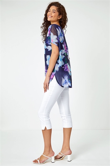 Floral Print Mesh Overlay Top 19219060