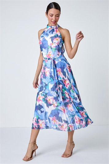 Floral Print Pleated Midi Dress 14515609