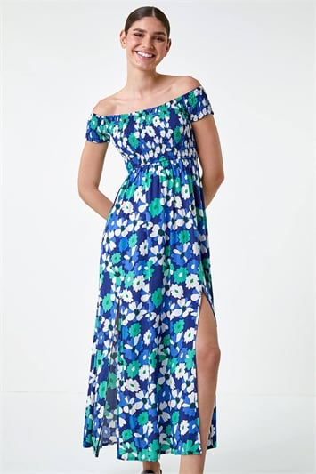 Floral Shirred Bardot Maxi Dress 14552009