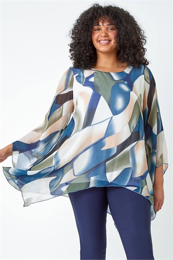 Curve Abstract Chiffon Overlay Top 20115260