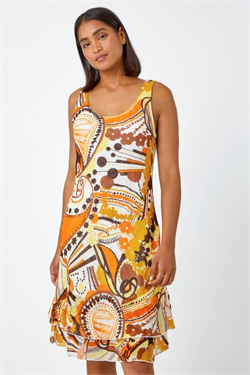 Sleeveless Cotton Abstract Print Dress 14479496
