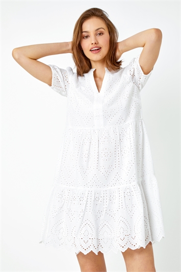 Embroidered Tiered Cotton Smock Dress 14398694