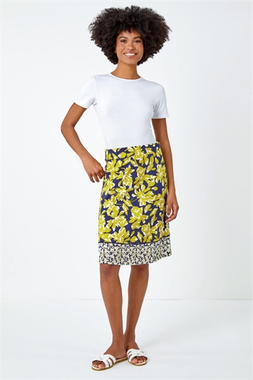 Floral Cotton Blend Elastic Waist A Line Skirt 17036149