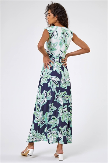 Contrast Leaf Print Ruched Wrap Dress 14288260