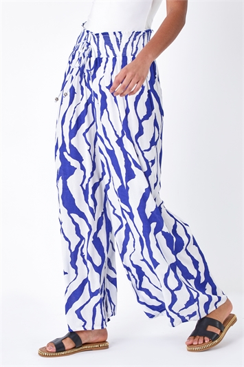 Animal Stretch Shirred Wide Leg Trousers 18061480