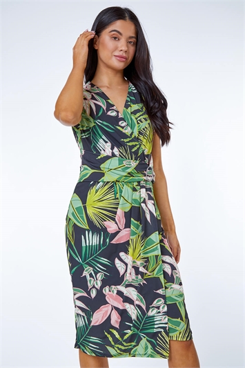Petite Side Buckle Floral Ruched Midi Dress 14281240