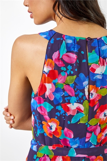 Floral Print Pleated Chiffon Maxi Dress 14272360