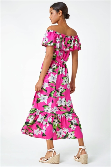 Tropical Bardot Stretch Midi Dress 14407332