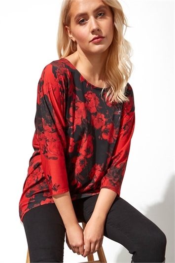 Contrast Floral Print Tunic Top 19081778