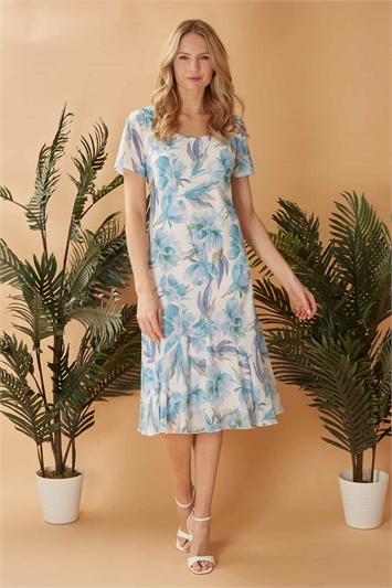 Julianna Floral Chiffon Print Bias Cut Dress g9143aqu