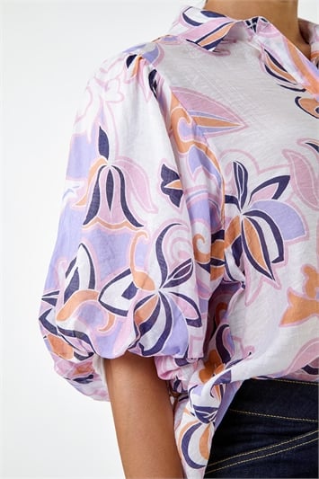 Floral Print Puff Sleeve Shirt 10128148