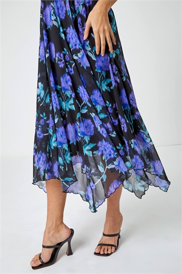 Sleeveless Floral Chiffon Asymmetric Midi Dress 14376208