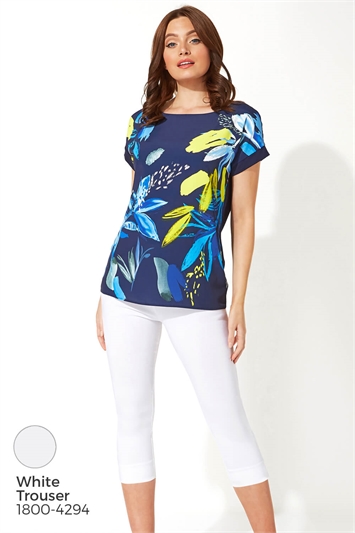 Abstract Leaf Print Stretch T-Shirt 19053860