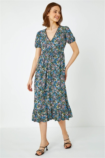 Ditsy Floral Lace Detail Midi Dress 14391109