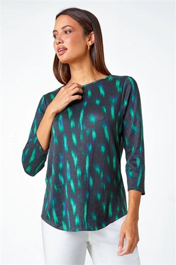 Abstract Scoop Hem Stretch Top 19270734