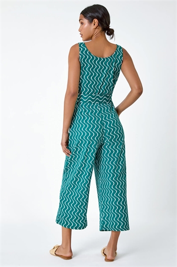 Belted Wave Print Cropped Jumpsuit 14492331