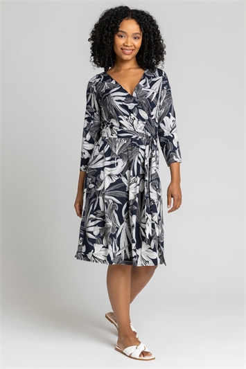 Petite Floral Lily Print Belted Wrap Dress 14241160