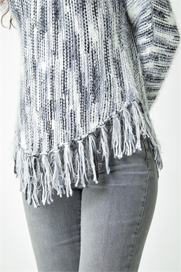 Textured Fringed Knitted Jumper 16095638
