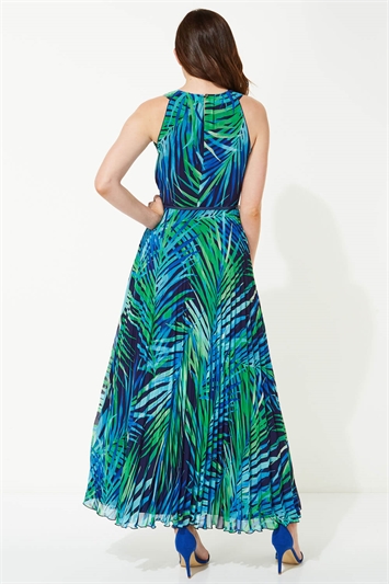 Palm Print Pleated Maxi Dress 14029160