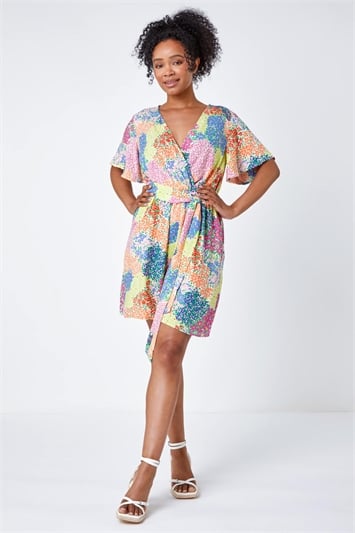 Petite Ditsy Floral Belted Wrap Playsuit 14410938