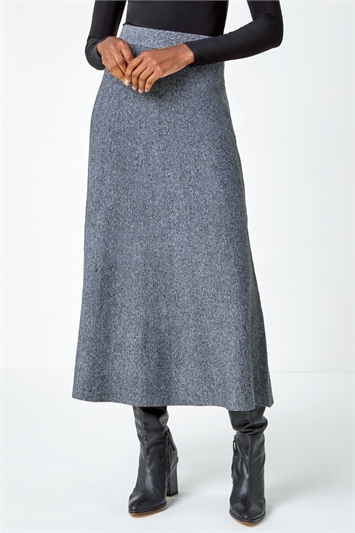 Knitted Elastic Waist A Line Midi Skirt 17019636