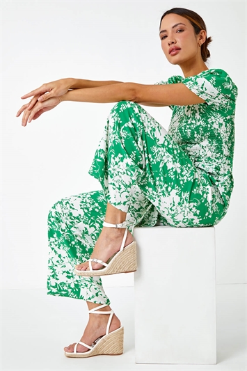 Ditsy Floral Stretch Shirred Jumpsuit 14362934