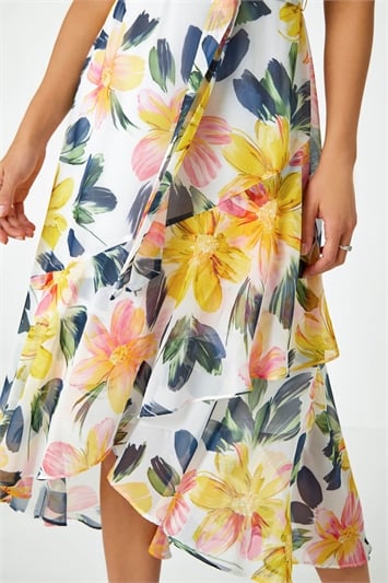 Sleeveless Floral Chiffon Frill Hem Dress 14397796