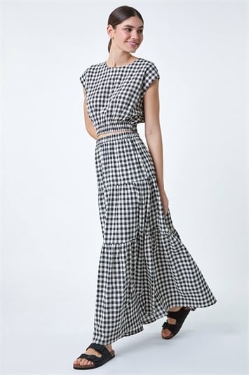 Gingham Check Tiered Maxi Skirt 17047908