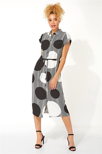 Spot Stripe Print Midi Shirt Dress 14032308